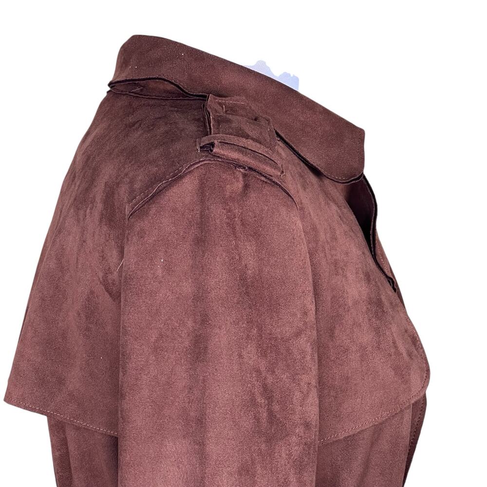 Magaschoni Women’s Chocolate Brown Faux Suede Belted Wrap Coat Size S EUC - Picture 8 of 15